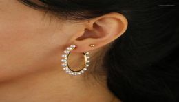 Hoop Huggie Gold Color Fresh Sea Pearl Beads Big Circle Round Earrings For Women Ladies Fashion Simulated Gorgeous Jewelry Gifts3600759