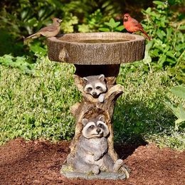 Retro Resin Raccoon Birdbath Polyresin Sunflower Bird Bath Feeder Animal Antique Garden Yard Decor Outdoor Indoor Ornaments 231225