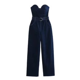 2023 Autumn Winter Women's Fashion and Temperament Tight Corset Style with Belt denim jumpsuit pants 231222