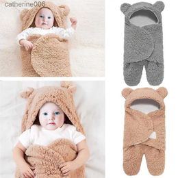 Sleeping Bags Soft Newborn Baby Sleeping Bag Winter Stroller Swaddle Wrap Soft Warm Thickened Short Plush Fabric Lamb Velvet BlanketL231225