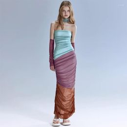 Casual Dresses Flat Neck Patchwork Bra Long Skirt Pure Desire Style Off-Neck Stitching Tube Top Dress For Women