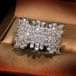 Solid 14K White Gold Ring Natural White Diamond Ring for Women Fine Anillos De Silver Color 925 Jewelry Wedding Bizuteria268G