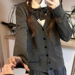 Women's Knits Japanese College Style Knitted Cardigan Basic Autumn And Winter V-neck Sweater Jacket Mujer