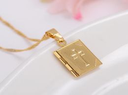 Bible 18k Yellow Gold GF Box Open Pendant Necklace Chains Crosses Jewellery Christianity Catholicism Crucifix Religious7876856