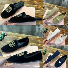 Fashion Velvet slippers Designer Women Suede driving shoes loafers Ballet flat sole shoes luxury leather Plush Satin Half slippers Size 35-41