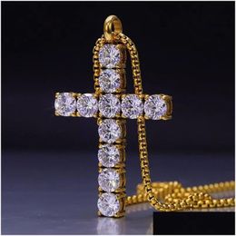 Necklaces Pendant Necklaces Topbling Cross Pendants Necklace Jewellery 18K Real Gold Plated Stainless Steel Men Women Lover Gift Couple Religi