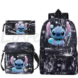 Backpack 3 Pcs Set Stitch Prints Knapsack For Teenagers Girls Boy School Bags Travel Rucksack Laptop Backpacks Bookbags Mochila302R