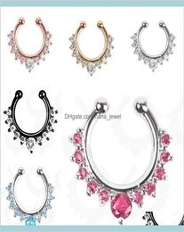 Studs Body 50Pcs Rhinestone Crystal Septum Clicker Rings Non Piercing Hanger Clip On Jewellery Fake Nose Hoop Piercings 6 Colours Dro4126989