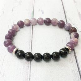 MG0503 New Design Lepidolite Black Onyx Wrist Mala Bracelet Fashion Women's Yoga Bracelet Heart Chakra Stress Relief Jewelry2066