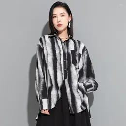 Women's Blouses Hong Kong Style Vintage Back Split Long Sleeve Shirts & Women Tie-dye Niche Design Sense Harajuku Fashion Tops Camisas