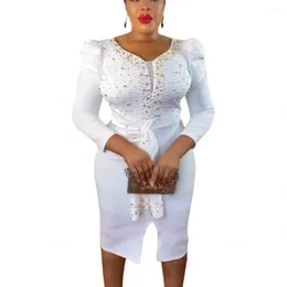 Ethnic Clothing African Dresses For Women 2024 Spring White Dashiki Bodycon Dress Clothes Fashion Elegant Ladies Africa