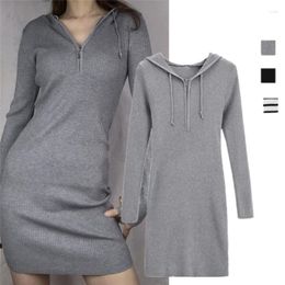 Casual Dresses Stylish Niche Hooded Knitted Long Sleeve Slim Fit Looking Sheath Dress Graceful And Fashionable Inner Wear Bottoming Skirt