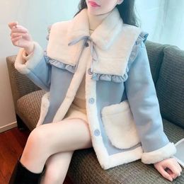 Women's Fur Women Integration Of Office Lady Jackets Winter Single Breasted Outerwear Lamb Wool Warm Thicken Vintage Coat N121