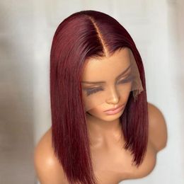 99J Colour 130% 150% 180% Density Peruvian Virgin Human Hair 13X4 Lace Bob Wig Silky Straight 10-18inch Burgundy Middle Part