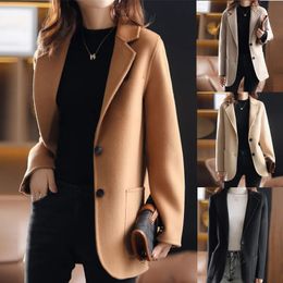 Autumn Winter Woollen Coat Women Suit Jacket Solid Colour Single-breasted Pocket Casual Blazers Female Khaki Camel Outerwear 231225