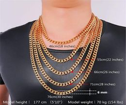 Never fade Fashion Luxury Chain Necklace Hip hop Men Jewelry 18K Real Yellow Gold Plated 6mm Chain Necklaces for Women Mens7589639