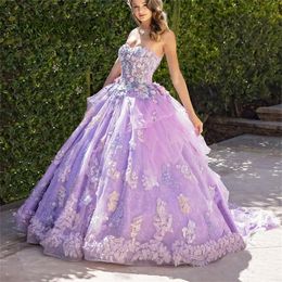 Romantic Floral Tiered Sweet 15 Dresses Strapless Sweetheart Ballgown Quinceanera Dress Prom Dress Princess Zipper Closure Corset Cocktail Party Gown