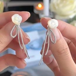 Stud Earrings He Fang Jewelry White Rose Bundle For Women's Wedding Elegant Style Ear Studs Clips Gift