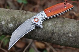 Top Quality M7699 Flipper Folding Knife VG10 Damascus Steel Blade Rosewood with Steel Head Handle Ball Bearing Fast Open Folder Tactical Knives