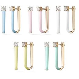 Hoop & Huggie 2021 Summer Fashion Jewelry Gold Color 5A CZ Pastel Enamel U Shaped Hoops Earring Whole261U