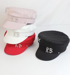 Berets Brand Designer Spring Summer Caps Women Twocolored Sboy Cap CrystalEmbellished Satin Baker Boy Hats Navy HatBerets9728573