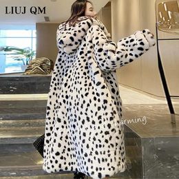 Jackets New Leopard Print Faux Fur Coat Women Winter Warm Parka Long Oversize Hooded Furry Overcoat Women Fur Jacket Winter Clothing