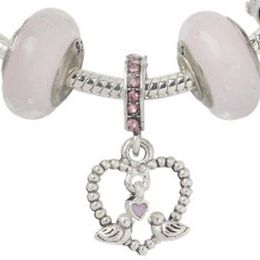 Whole - Charm beads 925 silver plated strand Bracelet new glazed big hole alloy pink series love bird pendant hand string306r