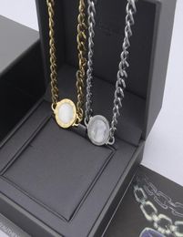 Women designer Jewelry gold necklace with Shell Circle Pendant Stainless Steel Roman numerals Silver Chains Choker Long Necklaces9983274