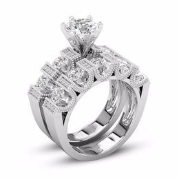 Unique Choucong Vintage Fashion Jewellery Couple Rings 925 Silver Fill Retro Eternity Round Cut White Topaz CZ Diamond Women Bridal 334b