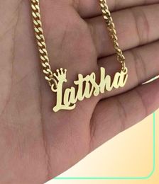 AurolaCo Custom Name Necklaces with Crown Cuban Chain Necklaces Stainless Steel Custom Letter Necklace For Women Gift 2111239027249