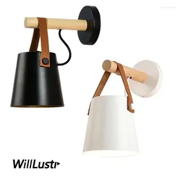 Wall Lamps Leather Belt Iron Wood Sconce Light Metal Lamp Cottage American Country Cafe Bar Bedside Sofa Side El White Black