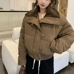 Women's Trench Coats Hsa American Style Stand-up Collar Bread Cotton Coat Winter Short Thickened Loose Long-sleeved Padded