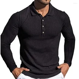 Men's Polos Spring And Autumn High Elastic Vertical Long Sleeve POLO Shirt Slim Fit Knitted Underlay