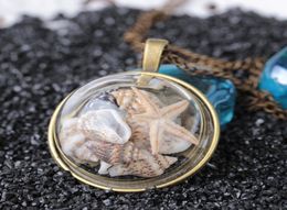 Summer beach style conch shell starfish pendant necklace vine bronze Colour glass cover seaside sea ocean necklace jewelry7127961