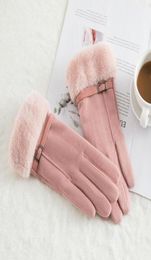 Five Fingers Gloves Warm Winter Ladies Full Finger Genuine Leather For Women Fur Real Mitten Cashmere Men P6T93214337