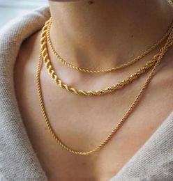 2022 Necklace For Women Gold Plated Rope Chain Stainless Steel Men Golden Fashion ed Rope Chains Gift 2 3 5mm designer Jewelr4622178