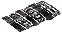 6pcsset Black Braided Leather Bracelet Punk Skull Pentagram Star Multilayer Woven Adjustable Bracelet Rock1339898