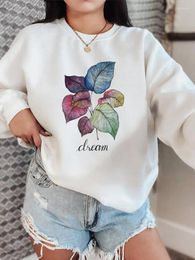 Women's Hoodies Plant Trend Letter 90s Long Sleeve O-neck Fleece Print Pullovers Fashion Clothing Female Women Graphic Sweatshirts