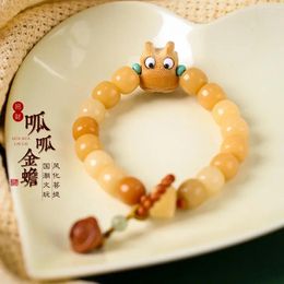 Strand Little Golden Toad Weathering Bodhi Root Bracelet Running Ring Cute Plate Playing Handheld Jewelry For Men And Women Gift