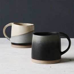 Japanese Style Coarse Pottery Cup Retro National Trend Mug Black and White Latte Coffee Chinese Clay 231225