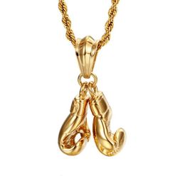 Men039s Sport Pair Boxing Glove Pendant Necklace Fitness Stainless Steel Workout Jewelry 18K Gold Plated4797299