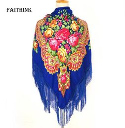 FAITHINK Fashion Russian Women Large Tassel Square Scarf Shawl Brand Female Warm Cotton Bufandas Poncho Summer Shadow Scarves S13227191