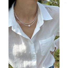 Choker Shining Small Pieces Of Silver S925 Sterling Pearl Necklace Special-Interest Design Light Luxury Double-Layer Clavicle Ch