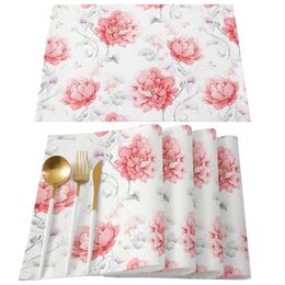 Red Watercolour Flowers Retro Table Mat Wedding Holiday Party Dining Placemat Kitchen Accessories Napkin 231225