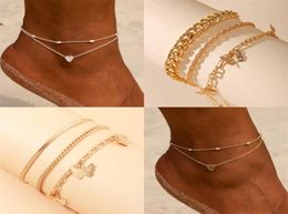 17KM Bohemian Gold Butterfly Chain Anklets Set For Women Girls Fashion Multilayer Anklet Foot Ankle Bracelet Beach Jewellery 828 R25113167