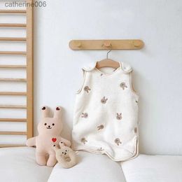 Sleeping Bags Cartoon Baby Sleeping Bag Thick Baby Blanket Soft Anti-kick Quilt Children's Vest Warm Fleece Kids Sleeping Bag BeddingL231225