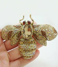Vintage Retro Style Bee Insect Brooch Pin Pendant Brown Crystal Rhinestone3683394