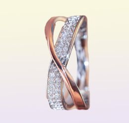 Huitan Newest Fresh Two Tone X Shape Ring for Women Wedding Trendy Jewellery Dazzling CZ Stone Large Modern Rings Anillos1641143