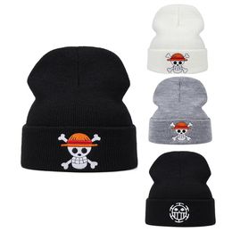 Anime One Piece Luffy Knitted Hats Trafalgar Law Hat Portgas D Ace Cosplay Adult Unisex Cap Cartoon Costume Luffy Hat Accessories Winter knit hat