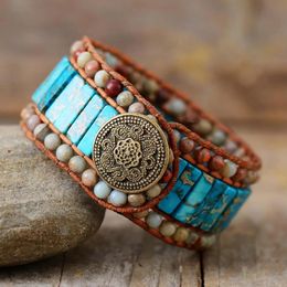 Bangle Bohemian Bracelet Unique Natural Stones Leather Wrap Bracelets Wholesale Cuff Bangles Bracelets Femme Jewellery Dropshipping